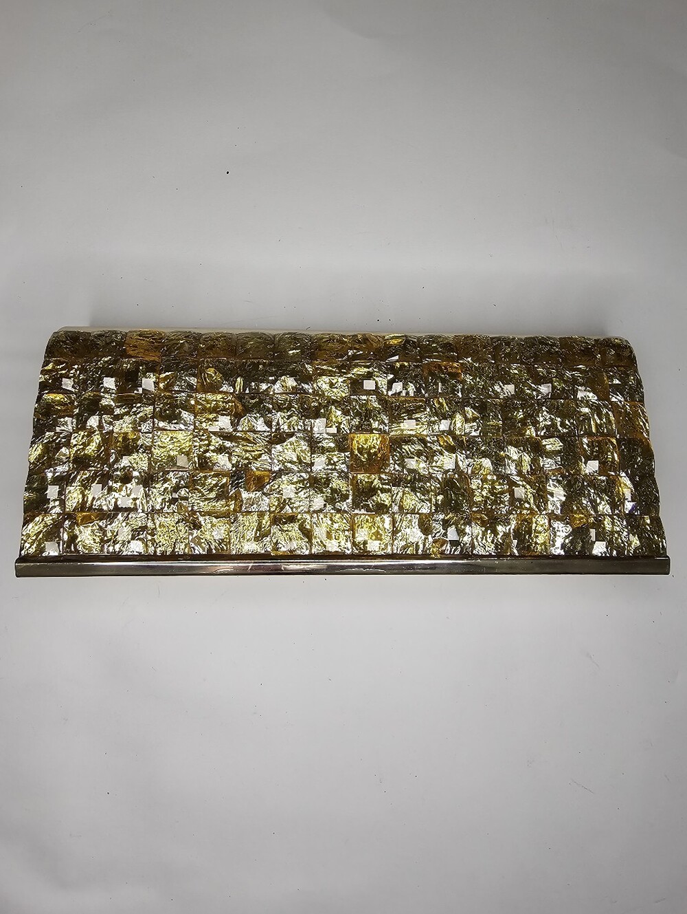 Gold Metallic Mosaic Tile Evening Clutch with Chain for Crossbody/Shoulder Bag